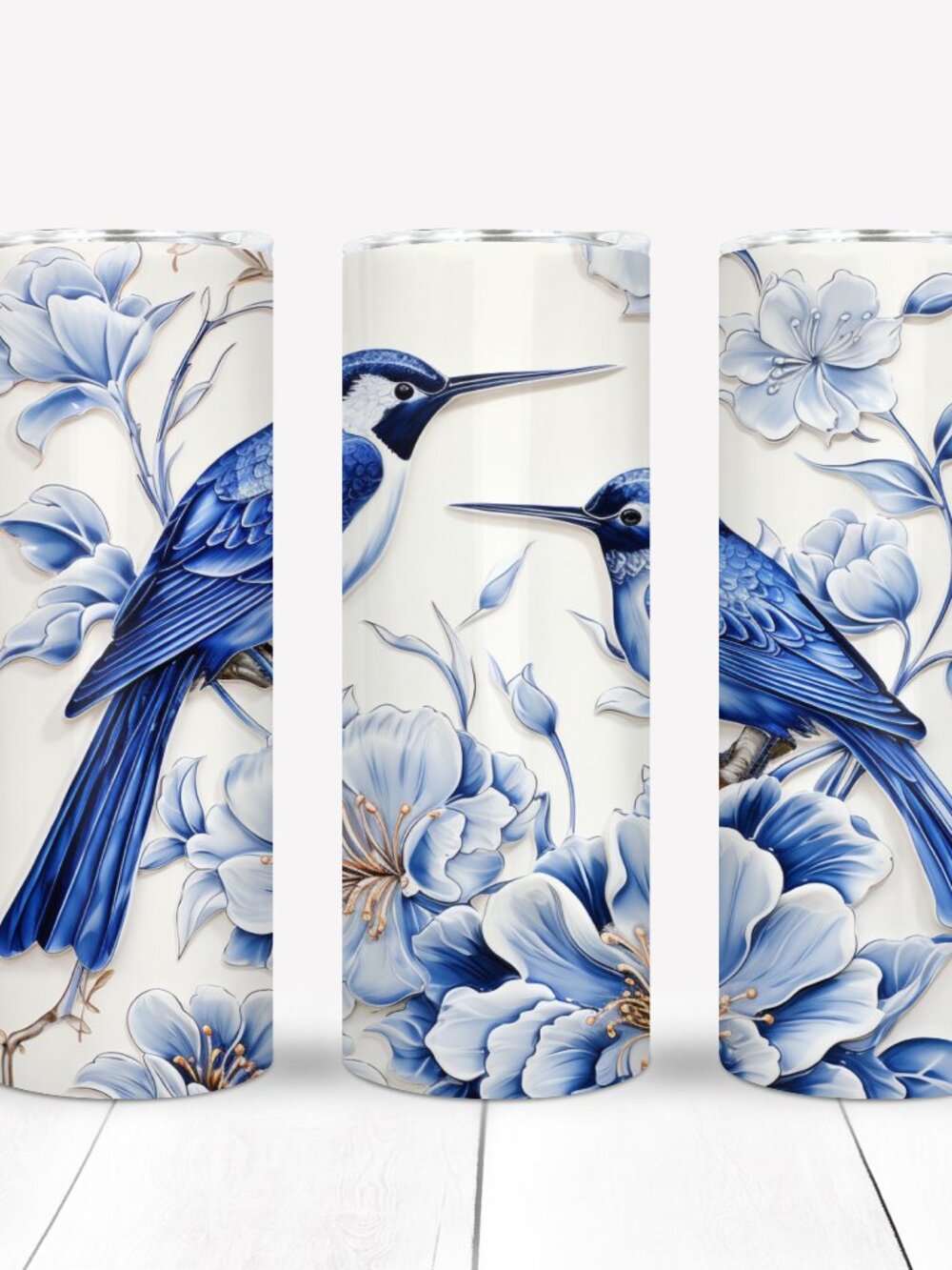 Blue Birds Floral Tumbler, Coffee Mug